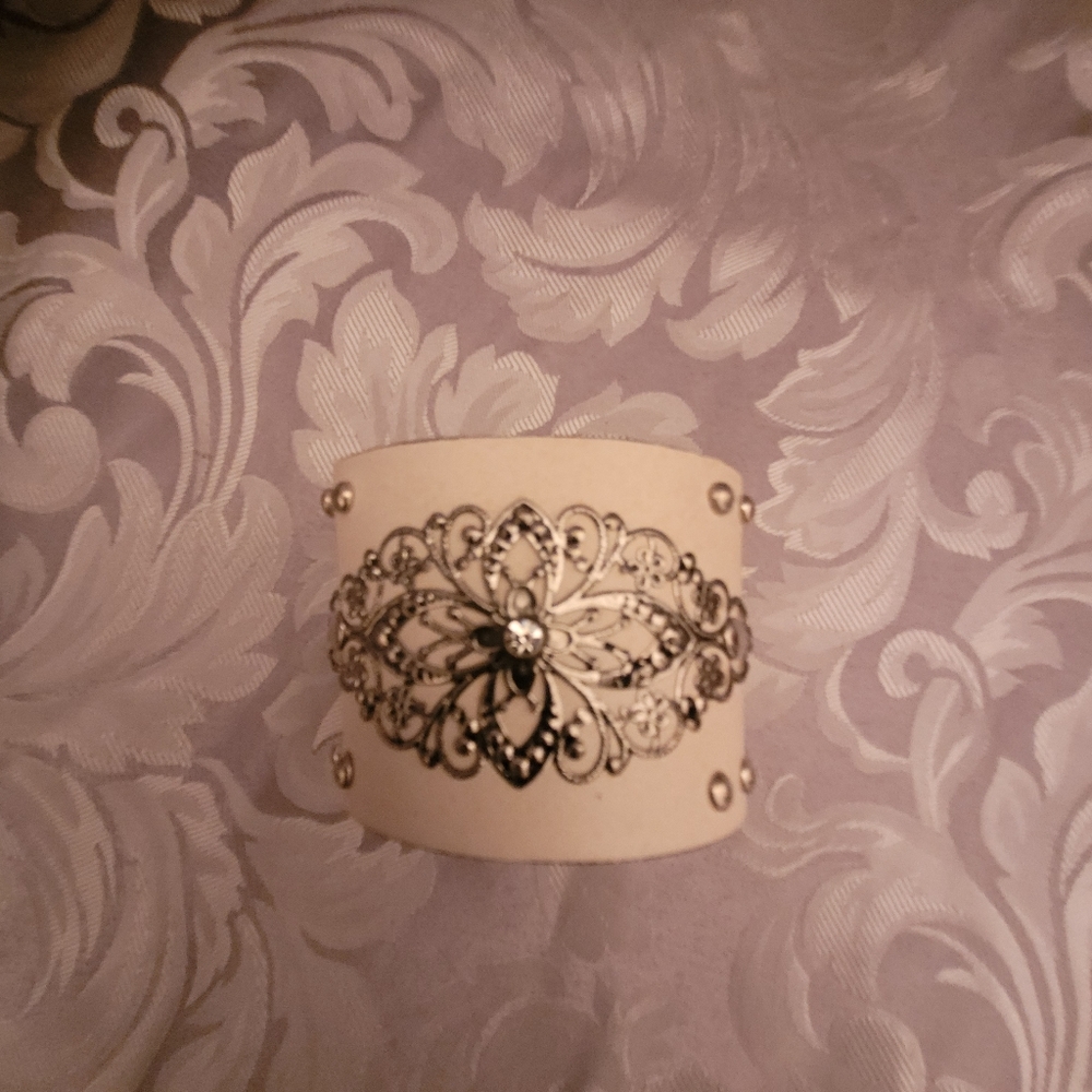 New Leather Lattice Cuff with Embellished Scroll Design